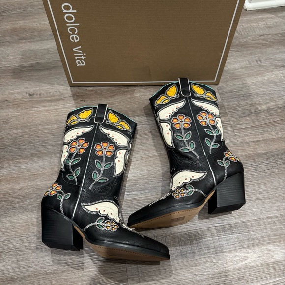 Dolce Vita Lelou Black Multi Leather Cowboy Western Boots - Picture 2 of 12